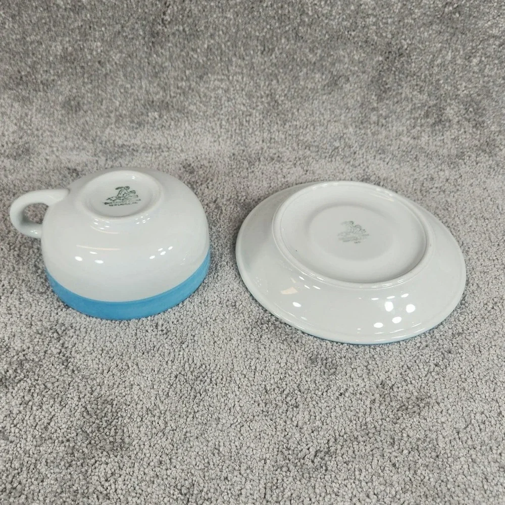 Shenango‎ China Cup and Saucer Blue Band Restaurant Ware White Vintage USA N-9
